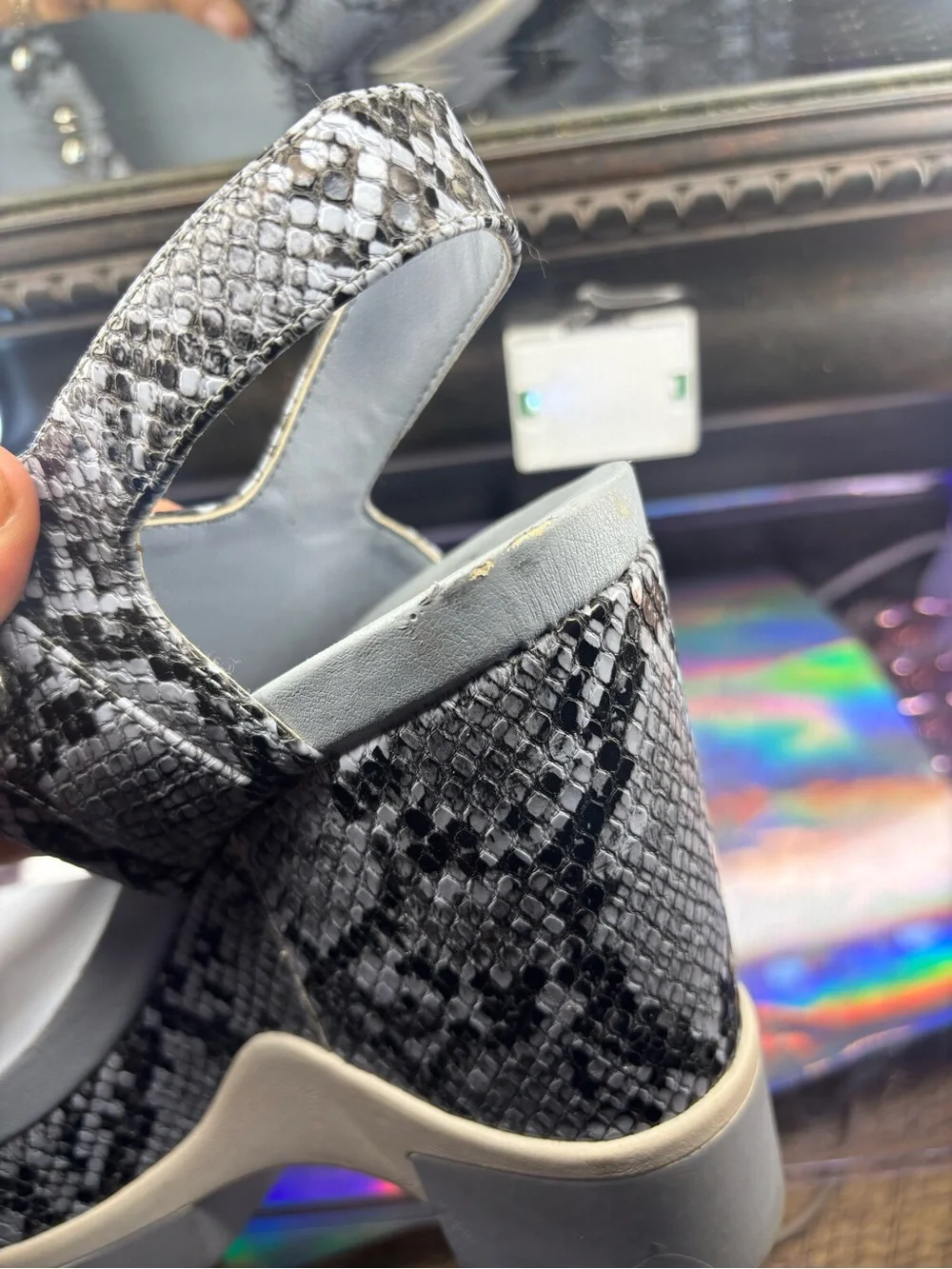 Women's Gray/Blue Snake-Print Platform Sandals with Stud Accents Jessica Simpson